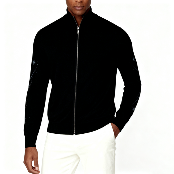 Black Shooting Star Embroidered Full-Zip Knit Jacket